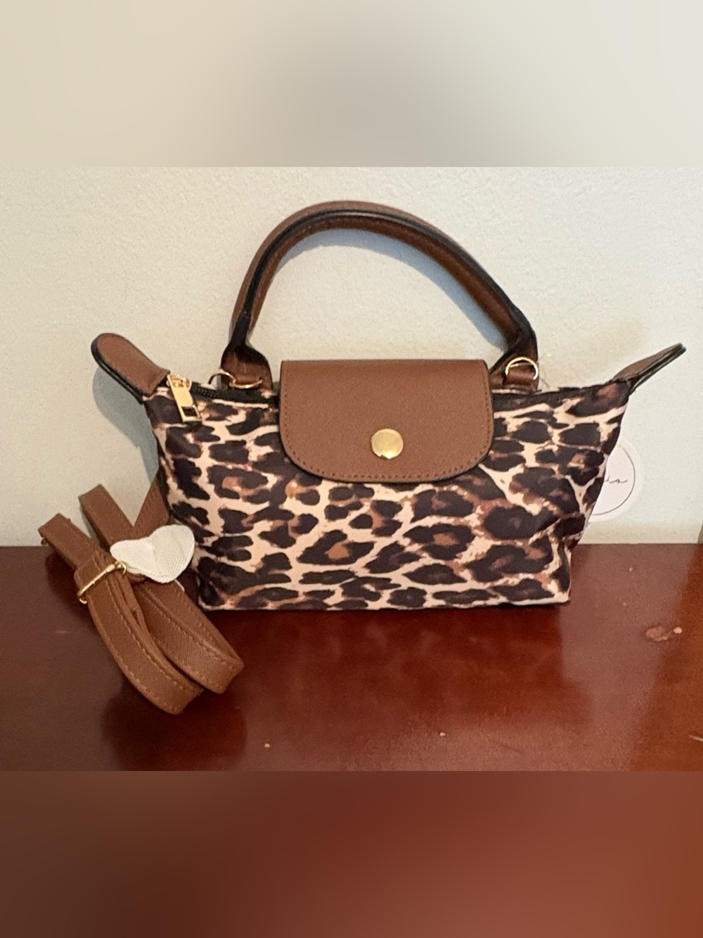 Brown Leopard Print Top-Handle Crossbody Bag Mini 8”x4”x2” NWT